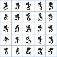 Creative mermaids silhouette icons set design on a white background vector