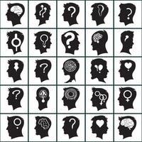 silhouettes of people with different types of questions design on a white background vector