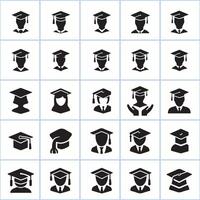 A set of black graduation hats icons design on a white background vector