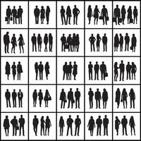 a collection of silhouettes of people in different poses on a white background vector