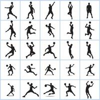 silhouettes of basketball players in various poses design on a white background vector