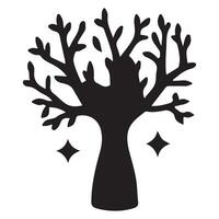 A black silhouette of a tree with stars on a white background vector