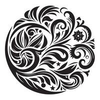 A black and white design with a circular pattern design on a white background vector