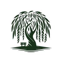 willow tree and bench illustration design on a white background vector