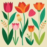 illustration of colorful flowers design on a yellow background vector