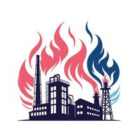 factory with smoke and flames on a white background vector