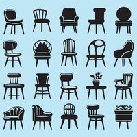 A collection of chairs and other furniture design on a white background vector