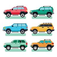 illustration of four different types of suv cars design on a white background vector