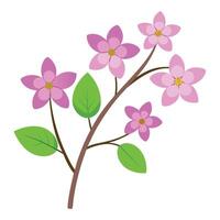 A branch with pink flowers and leaves on it vector