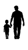 A silhouette of a father and child standing hand in hand, symbolizing love, connection vector