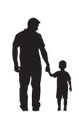 A silhouette of a father and child standing hand in hand, symbolizing love, connection, and a father's endless care vector