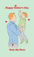 Father's Day card with 'Happy Father's Day' and 'Dad, My Hero' text on a warm background, perfect for celebrating dads vector