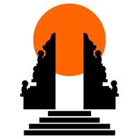 Silhouette of the entrance to a temple in Bali, suitable for travel brochures, spiritual blog posts, cultural presentations, and advertisements. vector