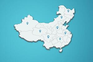 China 3D map illustration with province map pin on isolated background vector