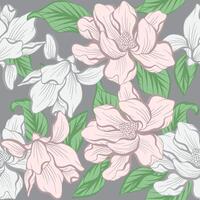 Neutral color Magnolia flower pattern vector