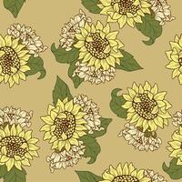 Seamless pattern of sunflower with combination of white color vector
