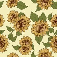 Vintage brown retro color, sunflower seamless pattern, suitable for prints, fabrics, or sublimation. vector