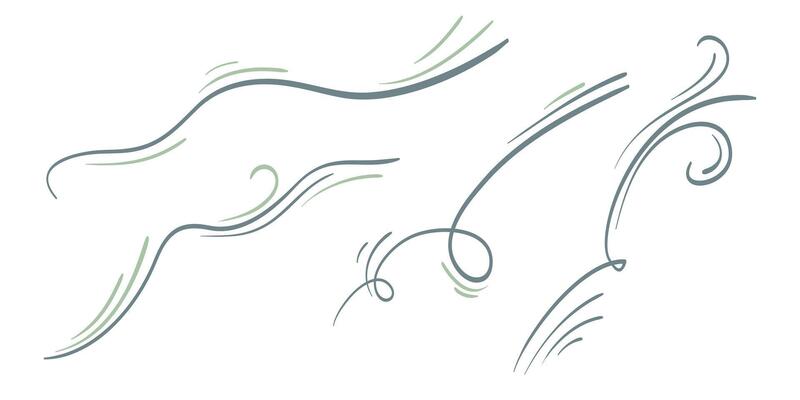 Doodle wind blow, gust, air blow,swirl design elements. isolated on white background.