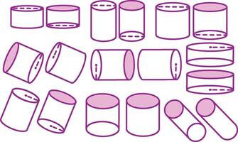 A set of different shapes and sizes of cylinders vector