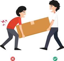 wrong and right carrying position Improper versus against proper lifting illustrationion vector