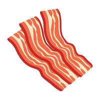 Bacon stripes illustration. Flat design of crispy, wavy bacon strips isolated on white background. Perfect for food icons, breakfast themes, or culinary graphics. vector