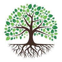 Green tree illustration featuring lush leaves and visible roots. Perfect for nature, ecology, and environmental vector