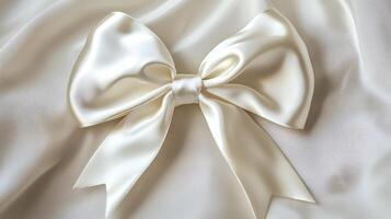 Elegant ivory satin bow on smooth fabric photo