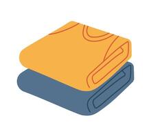 Neat apparel items, tshirts, textile, fabric. Folded clothes stack. vector