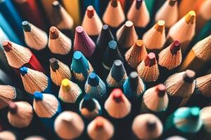 Colorful pencils forming a vibrant and inspiring array for creative expression photo