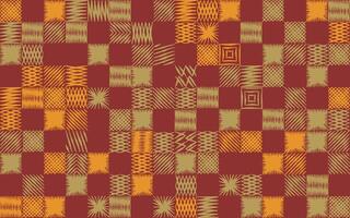 Cute seamless hand drawn checker with abstract motifs pattern, Japanese and ethnic folk wood carving, engraving, weaving, basketry texture surface background, simple graphic for textile, gift wrap, vector