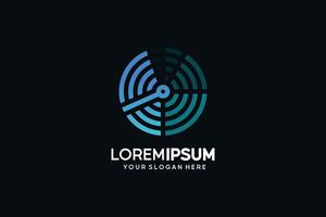 Abstract blue sensor logo design, detector technology logo with rotating waves vector