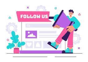 Social Media Promotion Illustration with Users Interacting and Following a Page vector