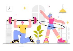 Workout and Training Illustration Featuring Physical Activity, Health, and Wellbeing in a Flat Style Background vector