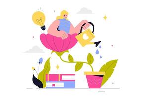 Career Upskilling and Learning Process Illustration with Self-Growth Concept vector
