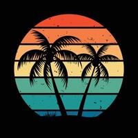 Retro Tropical Palm Trees Silhouette with Vibrant Sunset Gradient vector