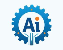 Artificial Intelligence Gear Logo AI Tech Icon vector