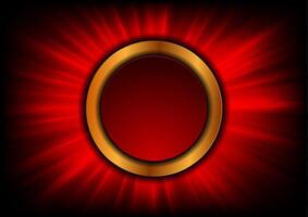 Golden and red circles with glowing rays abstract background vector