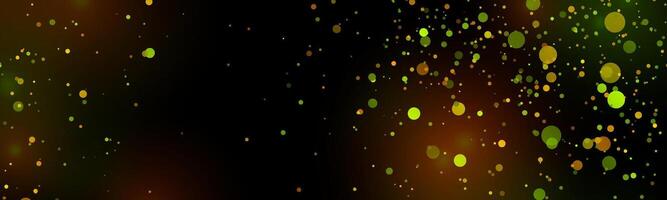 Shiny sparkling green orange particles on black background vector
