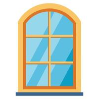 An open window with a blue frame and a yellow trim vector