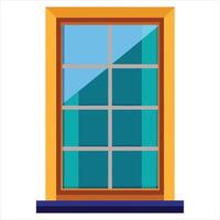 Window with a blue frame and yellow trim vector