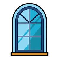 A window with a blue frame and a window sill vector