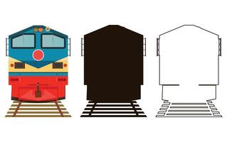 Train Locomotive Front View in line art, silhouette and colorful vector