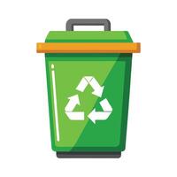 A green trash can with a recycling symbol on it vector