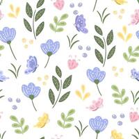 Seamless pattern of butterflies and flowers on a white background. vector