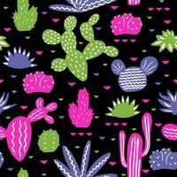 Bright cactus seamless pattern. Cute desert cacti vector