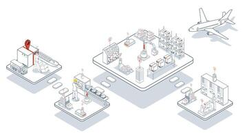 Smart logistics combines warehouse management with wireless technology and automated robots AGVs and AMRs for efficient material handling. vector