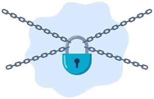 Closed blue lock on the chains. Symbol of protection of information, property, inaccessibility. illustration. vector
