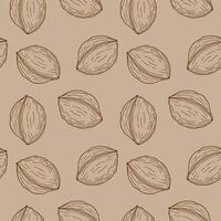 Seamless brown pattern with contour nuts, walnut. For packaging, textile, for menu design or confectionery, interior, background and other designs. vector