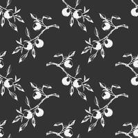Pattern of tangerine branch with fruits, white print on dark background. vector