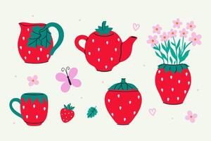 Set of strawberry dishes isolated on white background. graphics vector